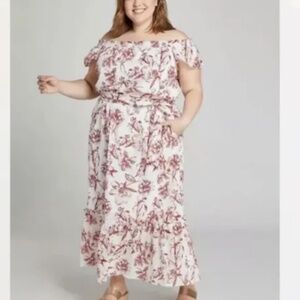 Lane Bryant Off-the-Shoulder Red Poplin Maxi Dress plus size 18 petite